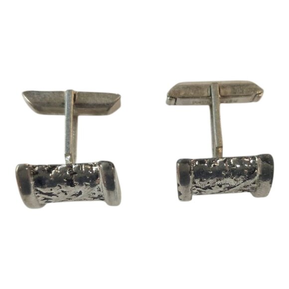Embossed Ivy Pattern Cufflinks Vintage Pewter Silver Tone MCM Jewelry Two Tone - Picture 6 of 11